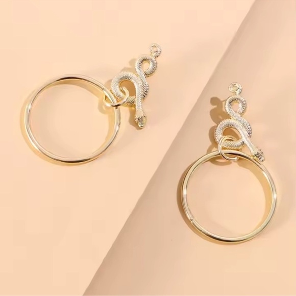 Anthropologie Serpenti Gold Snake Hoop Earrings - Picture 3 of 13